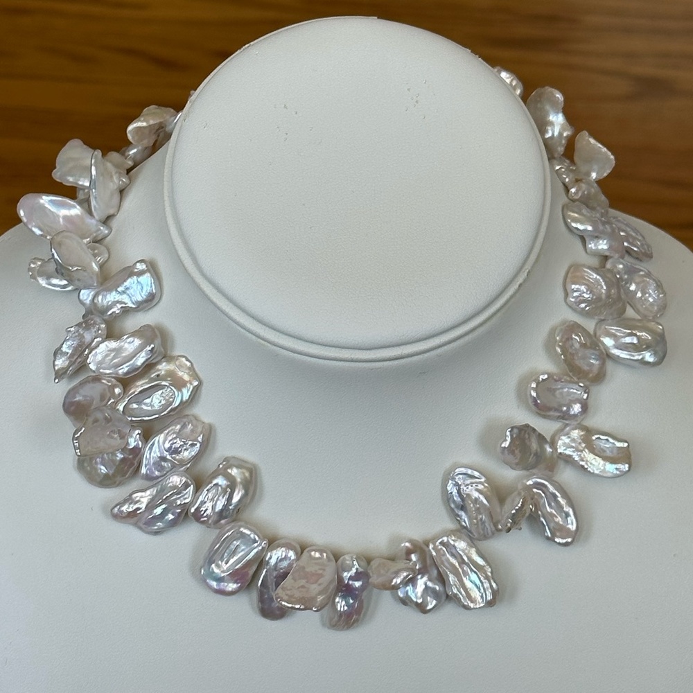 HIGH Luster White Natural Keshi Pearl Necklace-Lobster Claw Clasp 17 Inches